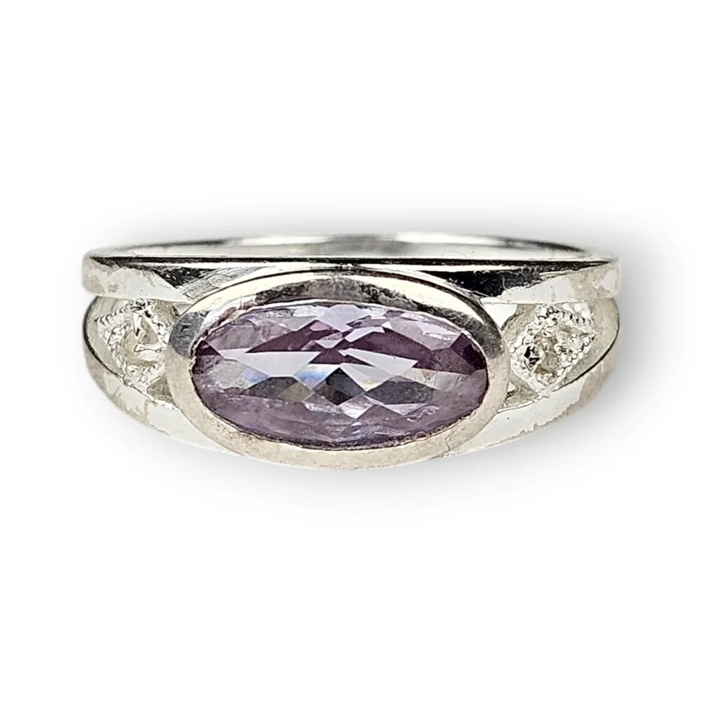 Marsala CZ Sterling Ring Light Purple Faceted Glass Oval Cut 925 Silver Size 7